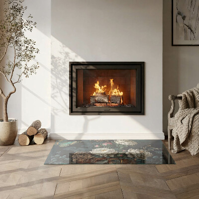 Protector suelo para estufa de leña rectangular Patrón floral con mariposas