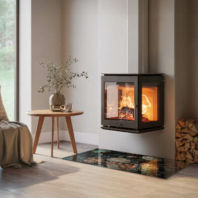 Protector suelo para estufa de leña rectangular Patrón floral con mariposas