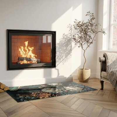 Protector suelo para estufa de leña rectangular Patrón floral con mariposas