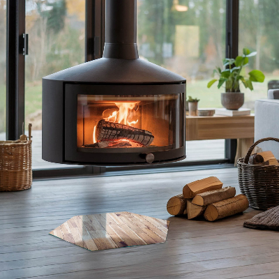 Protector suelo para estufa de leña hexagonal Patrón de madera en disposición geométrica.