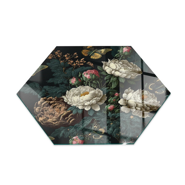 Protector de suelo para estufas hexagonal Motivo floral con mariposas