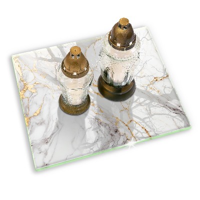 Posavaso de cristal para velas funerarias Mármol claro con oro