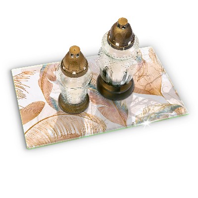 Posavaso de cristal para velas funerarias Plumas y hojas boho