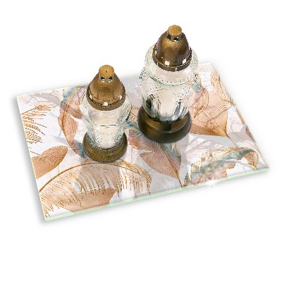 Posavaso de cristal para velas funerarias Plumas y hojas boho