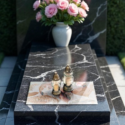 Posavaso de cristal para velas funerarias Plumas y hojas boho