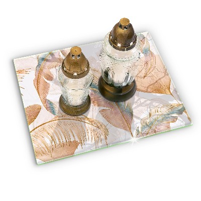 Posavaso de cristal para velas funerarias Plumas y hojas boho
