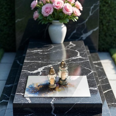 Posavaso de cristal para velas funerarias Abstracción con azul