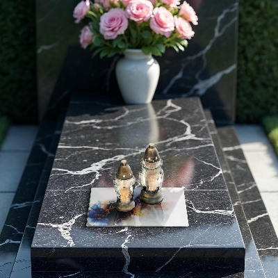 Posavaso de cristal para velas funerarias Abstracción con azul