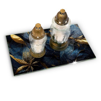 Posavaso de cristal para velas funerarias Hojas ornamentales con oro