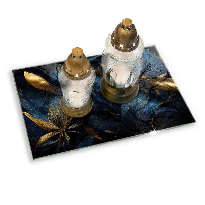 Posavaso de cristal para velas funerarias Hojas ornamentales con oro