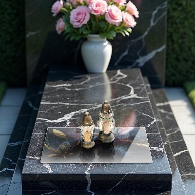 Posavaso de cristal para velas funerarias Hojas ornamentales con oro