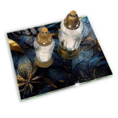 Posavaso de cristal para velas funerarias Hojas ornamentales con oro