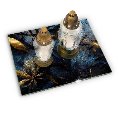Posavaso de cristal para velas funerarias Hojas ornamentales con oro