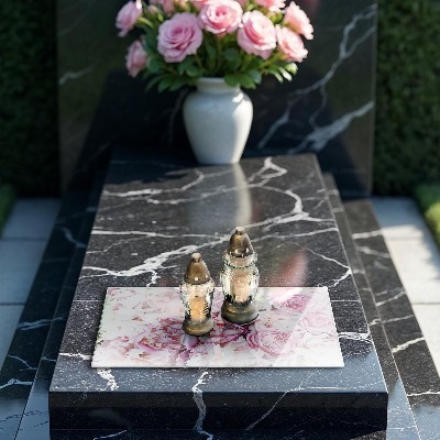 Posavaso de cristal para velas funerarias Ramo de peonías
