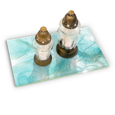 Posavaso de cristal para velas funerarias Abstracción azul y dorada
