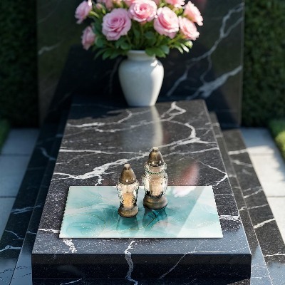 Posavaso de cristal para velas funerarias Abstracción azul y dorada