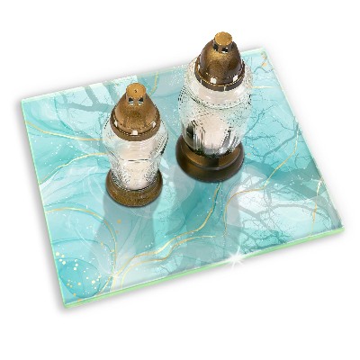Posavaso de cristal para velas funerarias Abstracción azul y dorada
