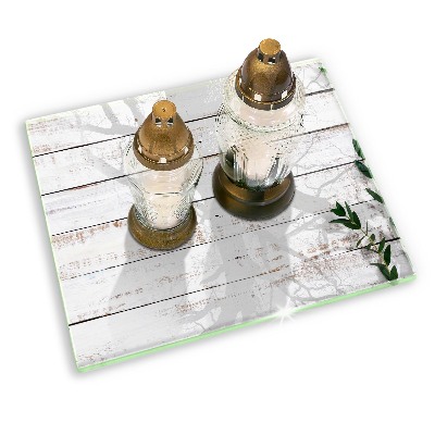 Posavaso de cristal para velas funerarias Viejos tablones y hojas