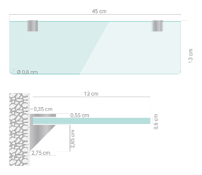 Estante de cristal para baño transparente