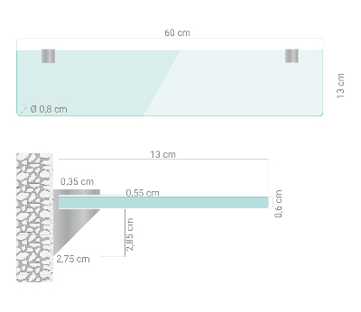 Estante de cristal para baño transparente
