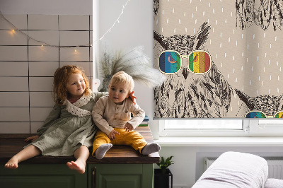 Estor enrollable para ventana con diseño de búhos y gafas de colores
