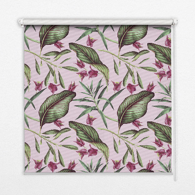 Estor enrollable con estampado de hojas tropicales