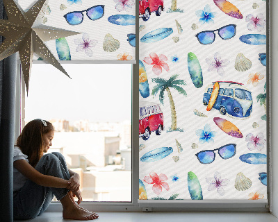 Estor enrollable para ventana con diseño de coches y palmeras de Hawái