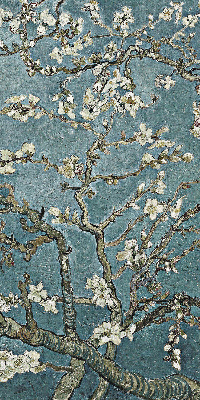 Modern roller blind con estampado de ramitas sobre un fondo azul