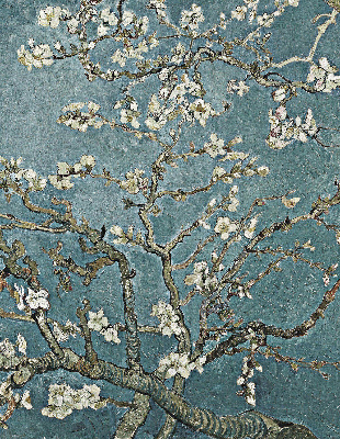 Modern roller blind con estampado de ramitas sobre un fondo azul