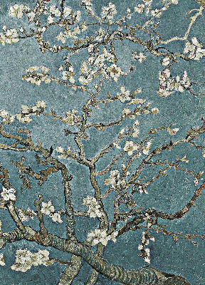 Modern roller blind con estampado de ramitas sobre un fondo azul