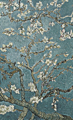 Modern roller blind con estampado de ramitas sobre un fondo azul