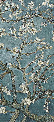 Modern roller blind con estampado de ramitas sobre un fondo azul