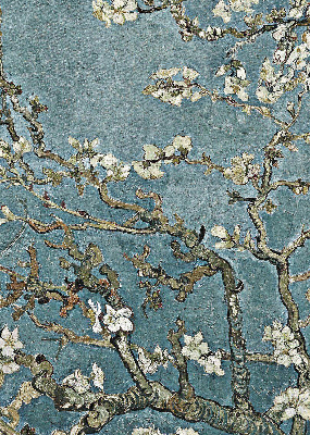 Modern roller blind con estampado de ramitas sobre un fondo azul