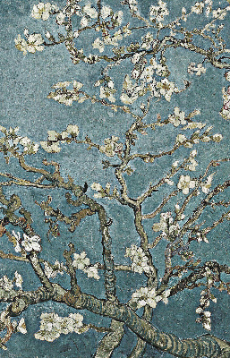 Modern roller blind con estampado de ramitas sobre un fondo azul