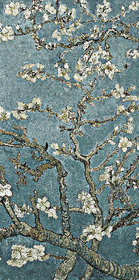 Modern roller blind con estampado de ramitas sobre un fondo azul