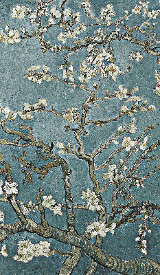 Modern roller blind con estampado de ramitas sobre un fondo azul