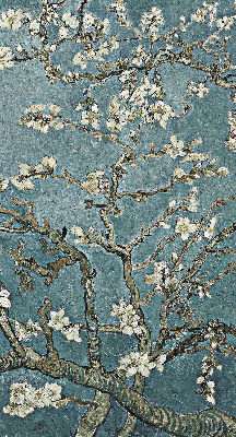 Modern roller blind con estampado de ramitas sobre un fondo azul