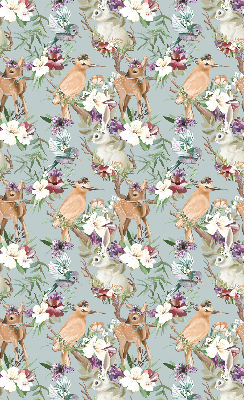 Modern roller blind con diseño de corzos, aves y conejos