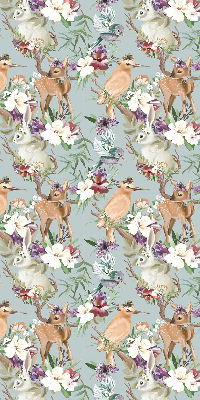 Modern roller blind con diseño de corzos, aves y conejos