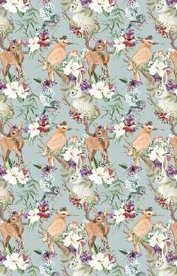 Modern roller blind con diseño de corzos, aves y conejos