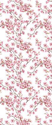 Estor enrollable con diseño de pétalos rosados y capullos en el árbol