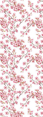 Estor enrollable con diseño de pétalos rosados y capullos en el árbol