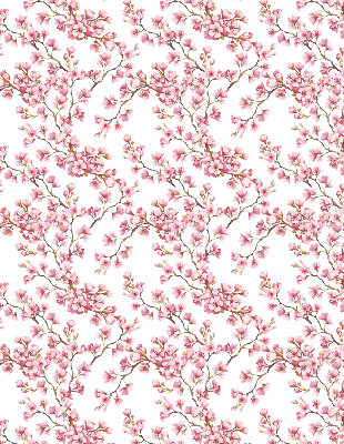 Estor enrollable con diseño de pétalos rosados y capullos en el árbol