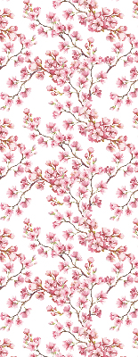 Estor enrollable con diseño de pétalos rosados y capullos en el árbol