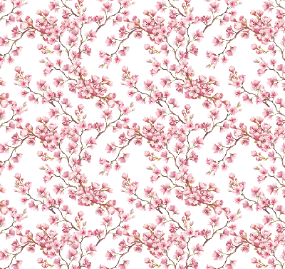 Estor enrollable con diseño de pétalos rosados y capullos en el árbol