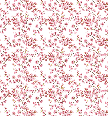 Estor enrollable con diseño de pétalos rosados y capullos en el árbol