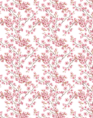 Estor enrollable con diseño de pétalos rosados y capullos en el árbol