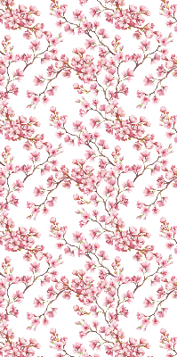 Estor enrollable con diseño de pétalos rosados y capullos en el árbol