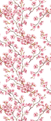 Estor enrollable con diseño de pétalos rosados y capullos en el árbol
