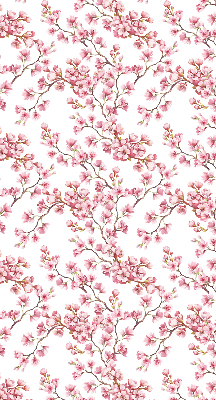 Estor enrollable con diseño de pétalos rosados y capullos en el árbol